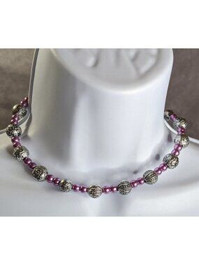 Memory Wire Purple Faux Pearl & Silver-Tone Beaded Adjustable Necklace